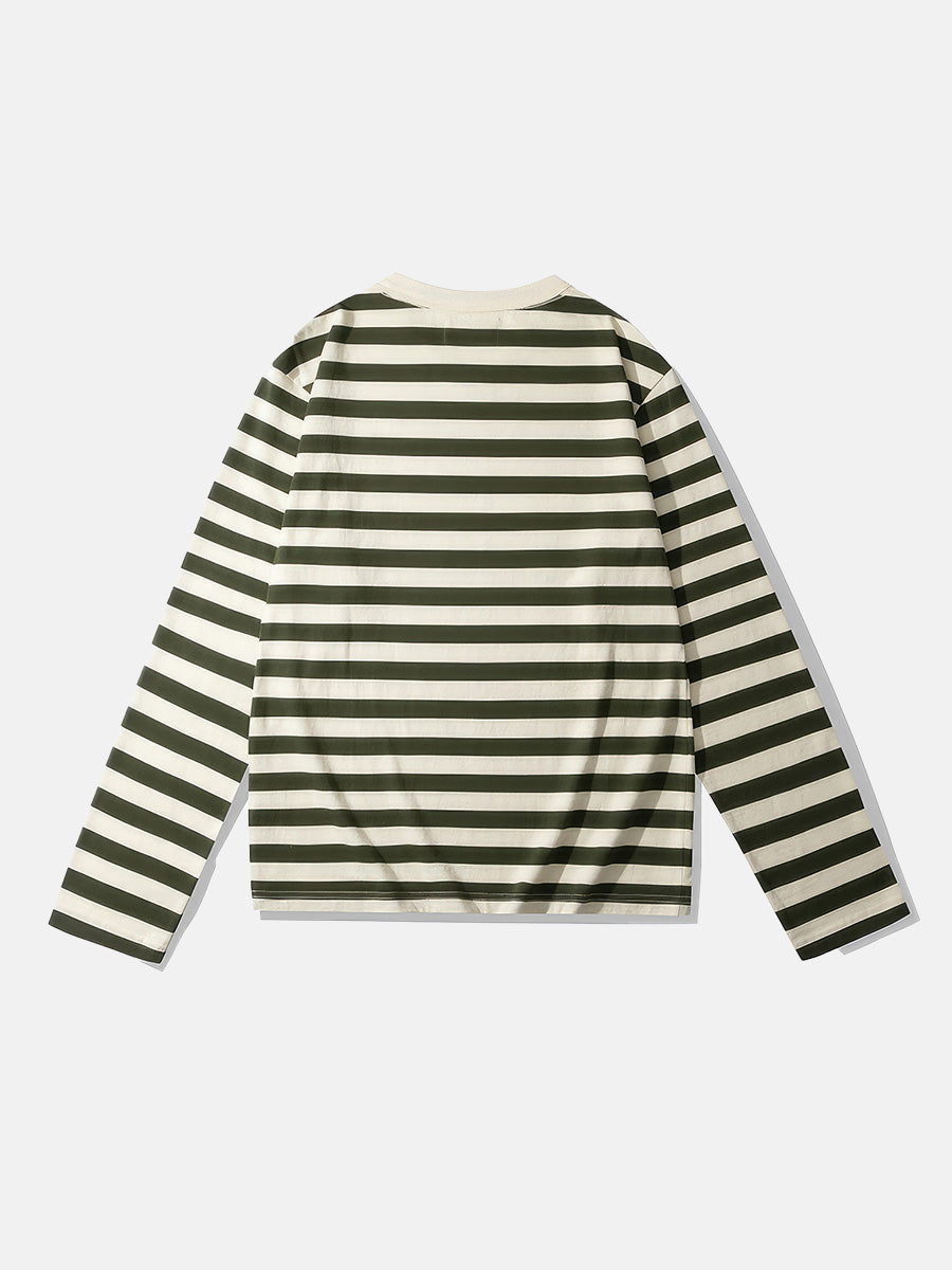 【YOURNUS】Radar Stripe Long Sleeve Retro Striped Long-sleeve Deck T-shirt