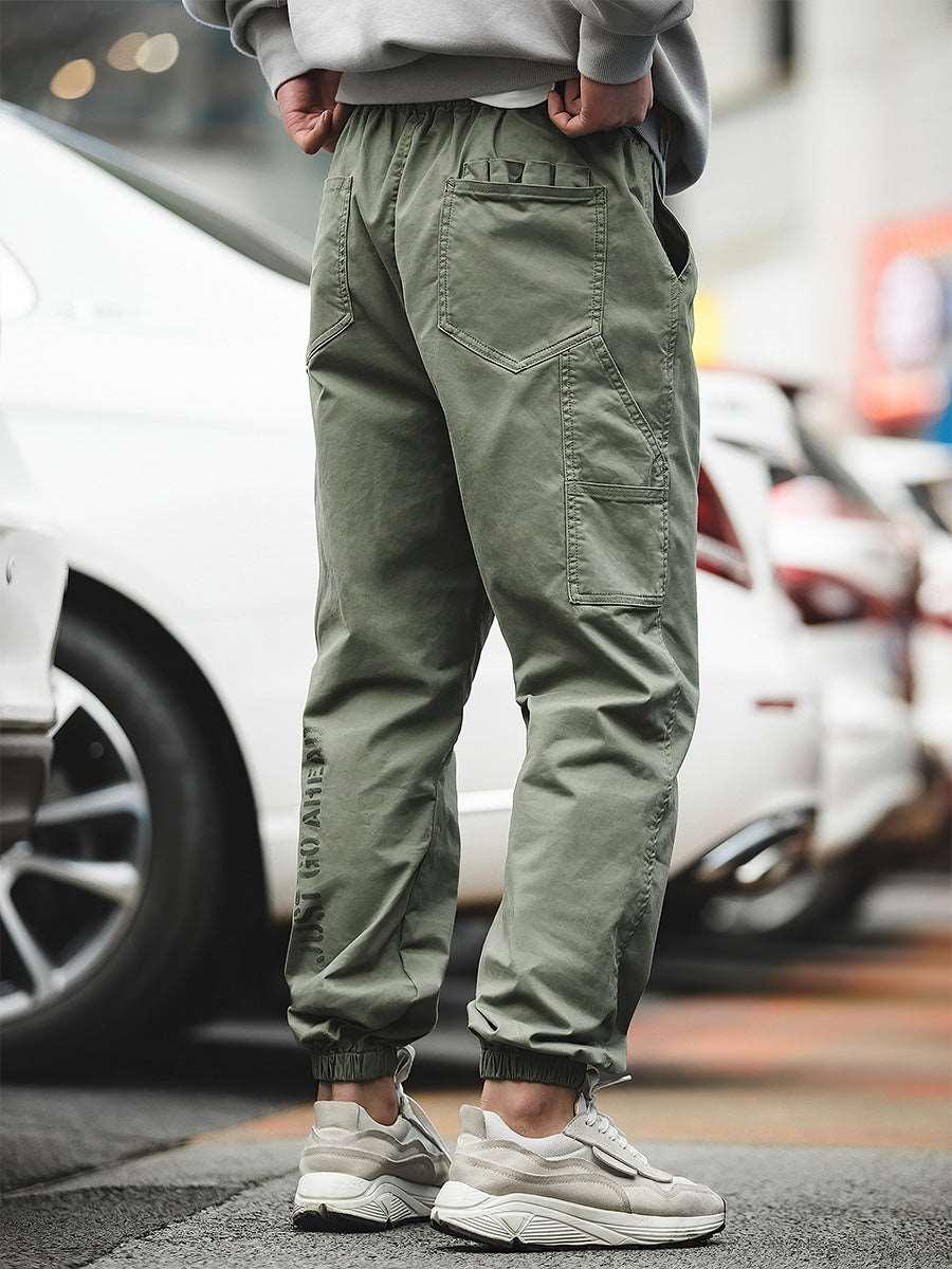 Cargo Pants Sash Tie Ankle Pants Ankle-tie Stencil Print Casual Pants